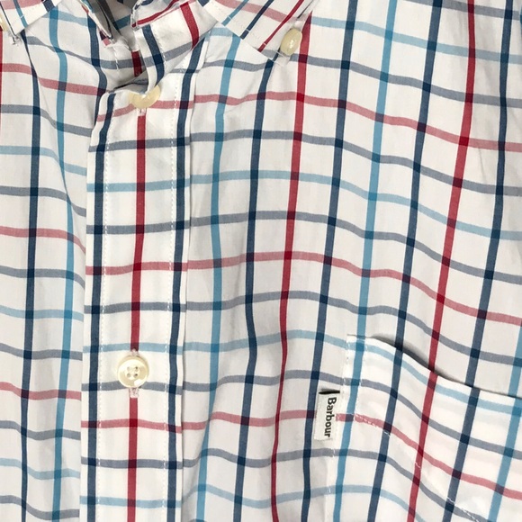 Barbour Large Checks Button Down Collar Shirt Cotton White Blue Long Sleeve XXL - Picture 4 of 13